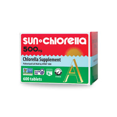 Sun Chlorella 500mg tablets in bottle for daily wellness.