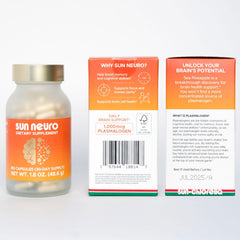 Sun Chlorella Sun Neuro packaging angle cueing trusted, clean nutrition