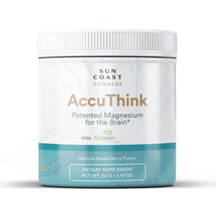 Sun Coast Sciences AccuThink bottle front with magnesium brain support for focus.