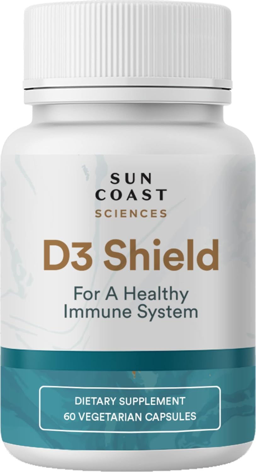 Sun Coast Sciences D3 Shield bottle with capsules for immune health.