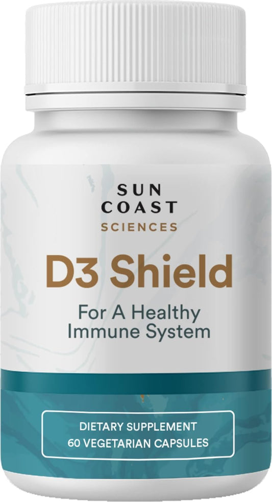 Sun Coast Sciences D3 Shield bottle with capsules for immune health.
