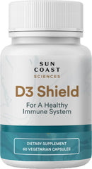 Sun Coast Sciences D3 Shield bottle with capsules for immune health.