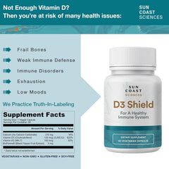 Sun Coast Sciences D3 Shield ingredient list highlights BioPerine and K2-7.