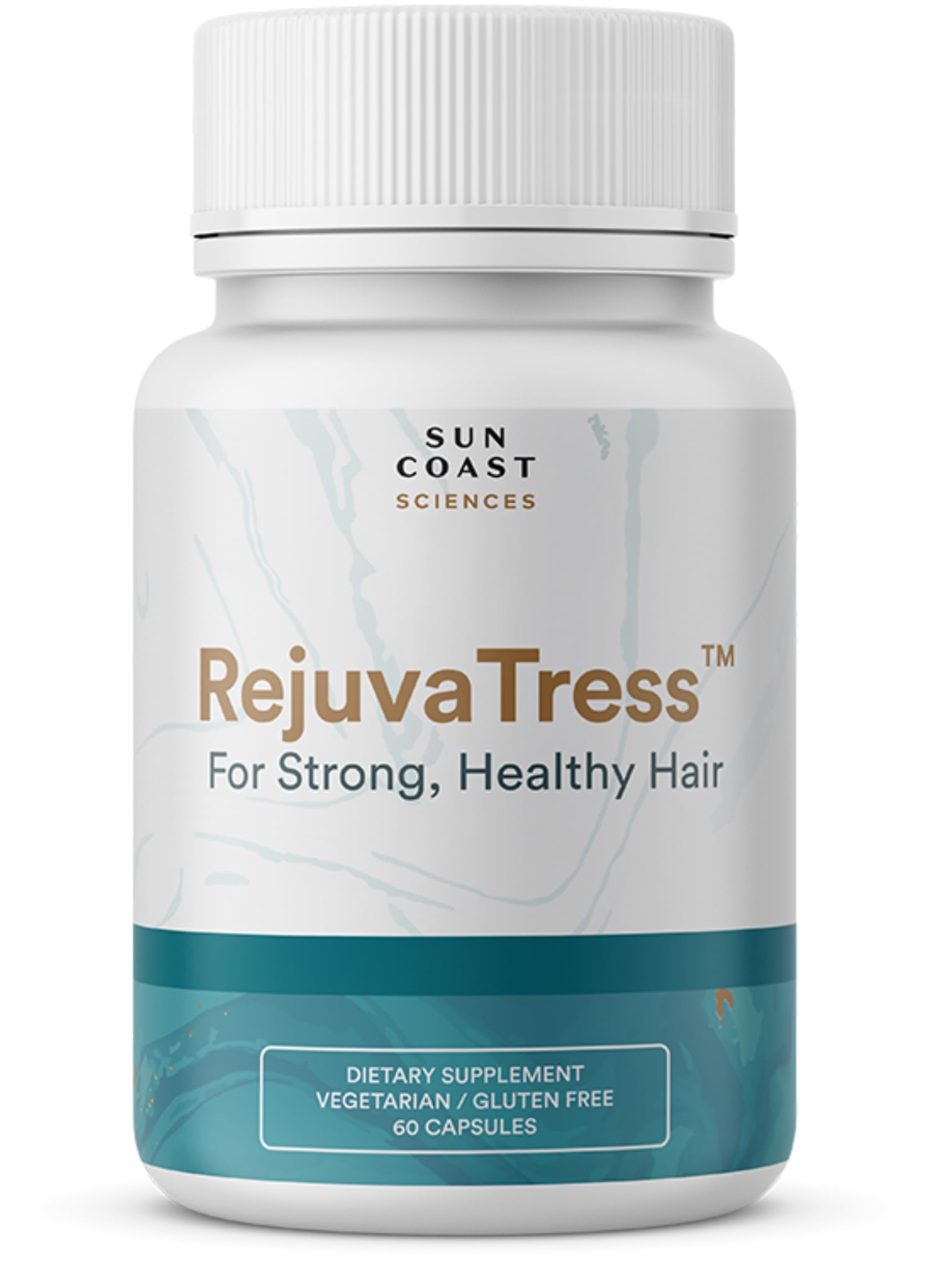 SUN COAST SCIENCES RejuvaTress bottle supports healthier-looking hair over time.