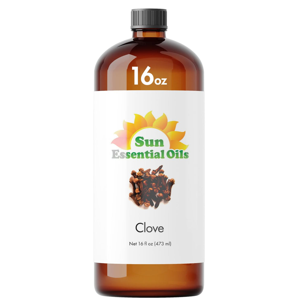 Sun Essential Oils clove oil 16oz bottle ready for diffusers and DIY blends for a warm aroma.