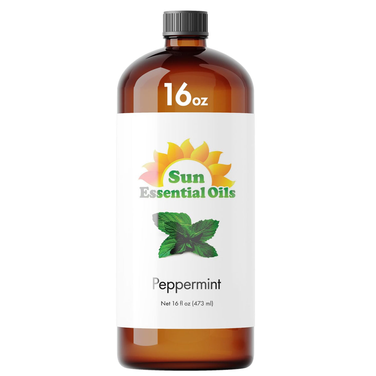 Sun Essential Oils peppermint essential oil bottle for refreshing aromatherapy sessions.