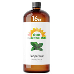 Sun Essential Oils peppermint essential oil bottle for refreshing aromatherapy sessions.