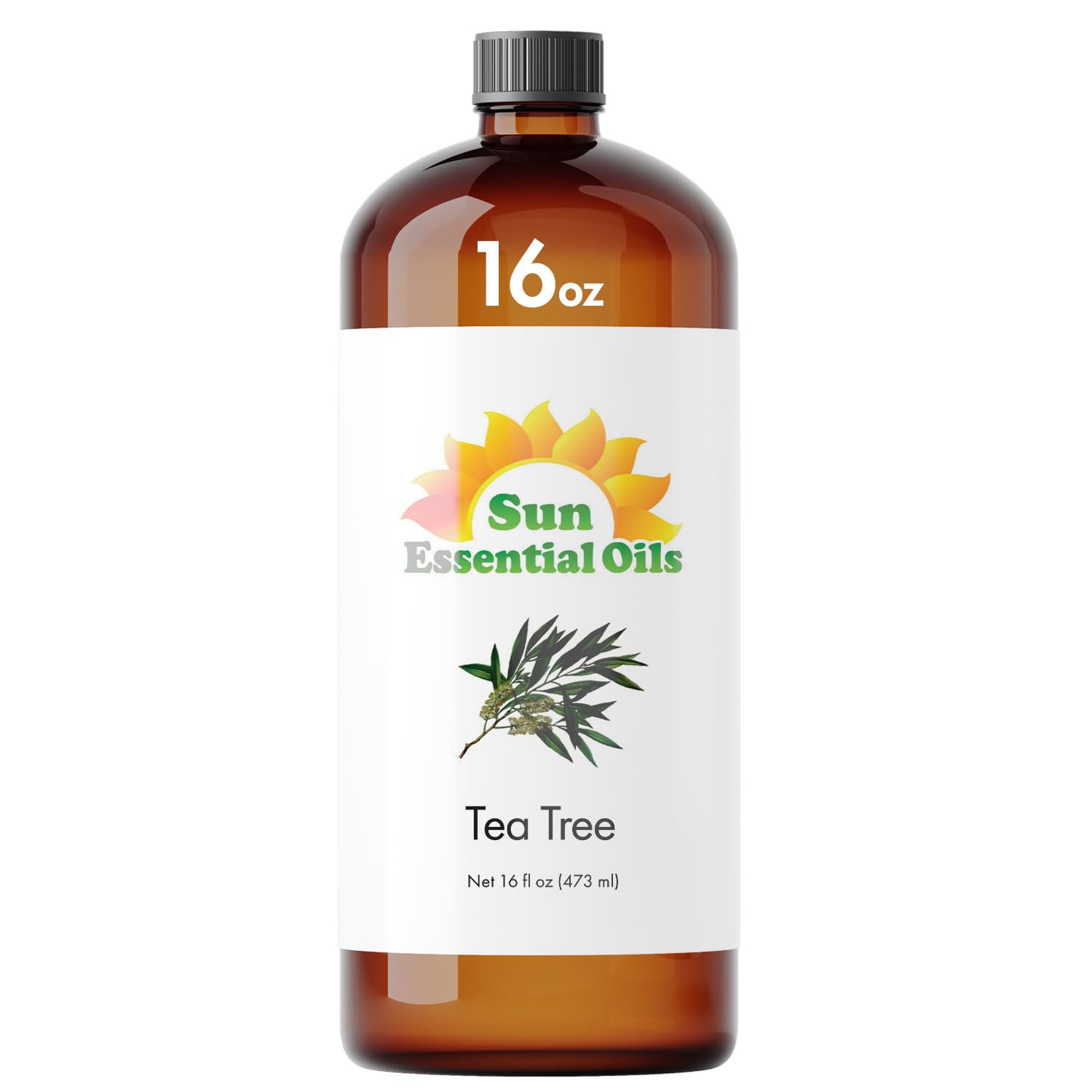 Sun Essential Oils Tea Tree bottle pour shows crisp aroma for DIY blends