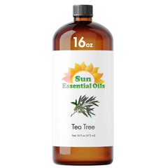 Sun Essential Oils Tea Tree bottle pour shows crisp aroma for DIY blends