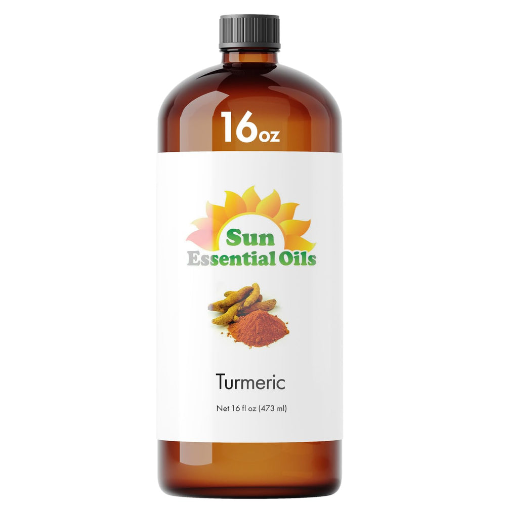 Sun Essential Oils turmeric oil 16oz bottle ready for diffuser aromatherapy sessions