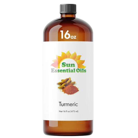 Sun Essential Oils turmeric oil 16oz bottle ready for diffuser aromatherapy sessions