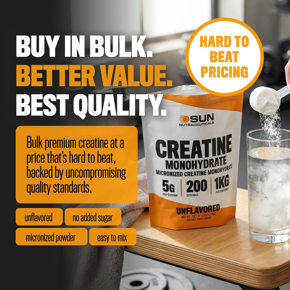 Unflavored creatine powder dissolves in water without altering taste