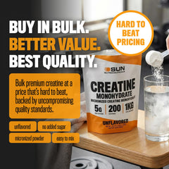 Unflavored creatine powder dissolves in water without altering taste