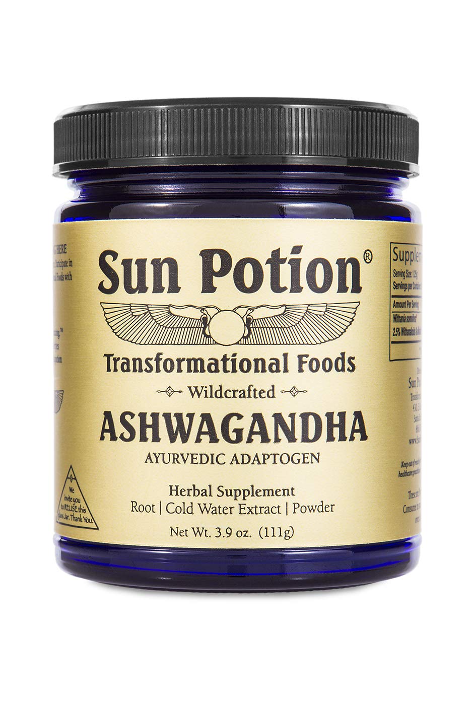 Sun Potion Ashwagandha wildcrafted bottle on shelf for daily ritual and balanced mood