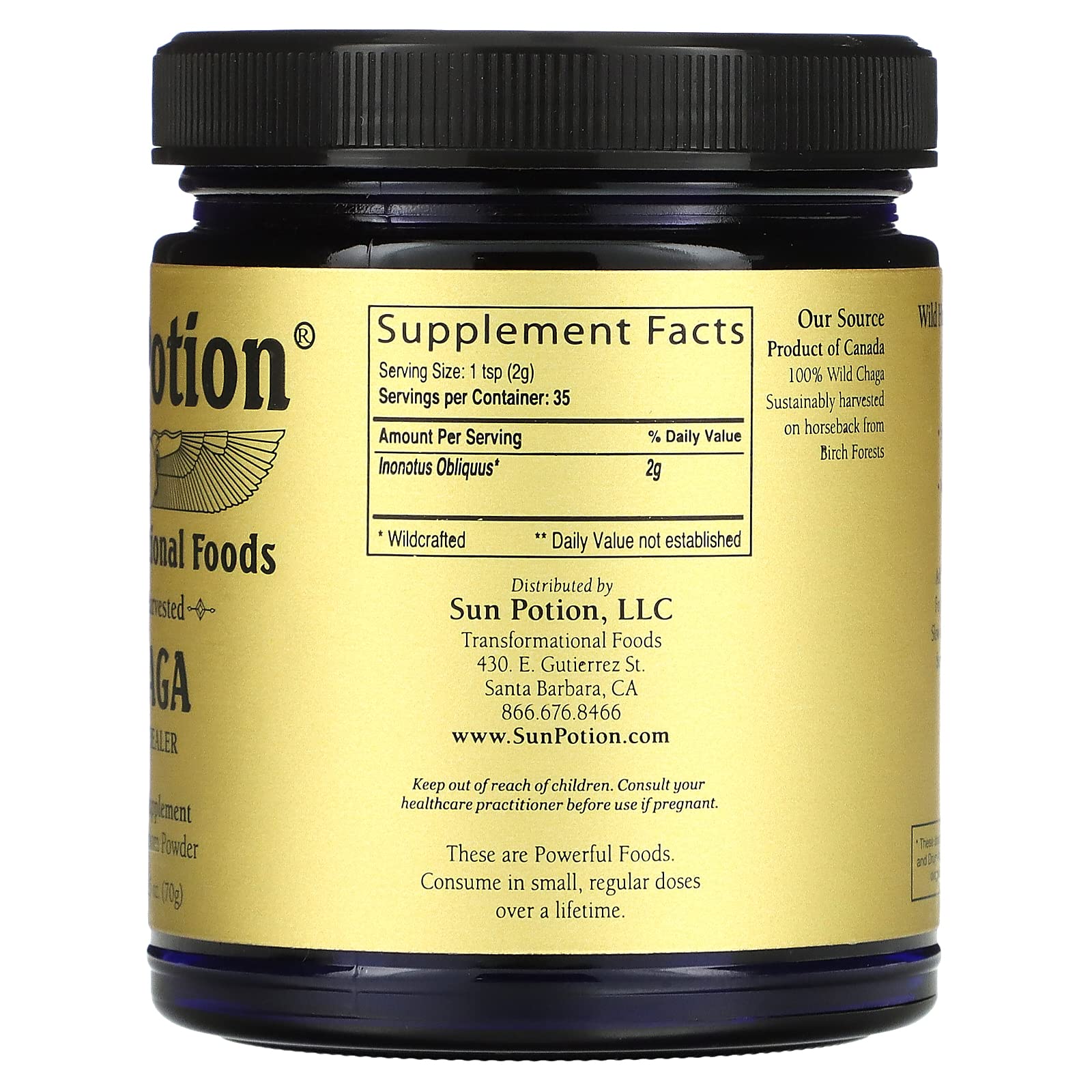 Sun Potion Chaga Powder scoop close-up highlights texture for easy mixing.