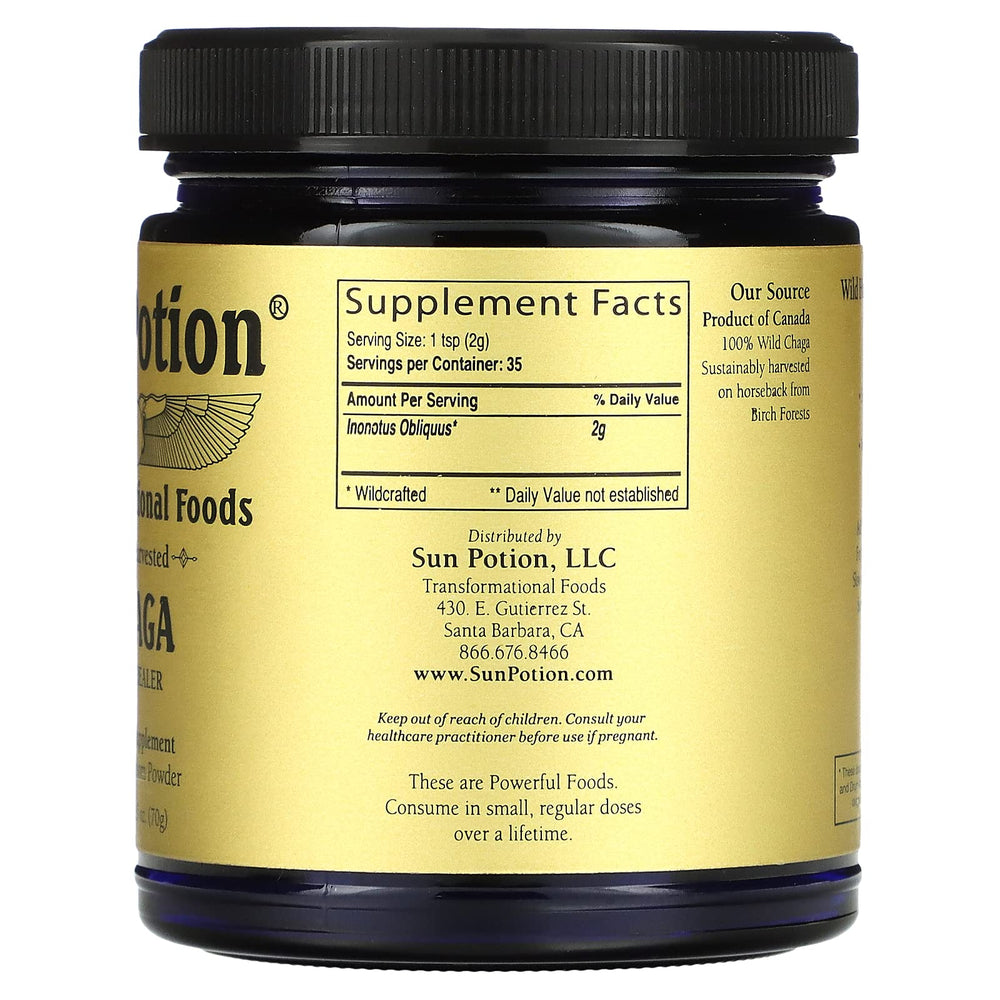 Sun Potion Chaga Powder scoop close-up highlights texture for easy mixing.