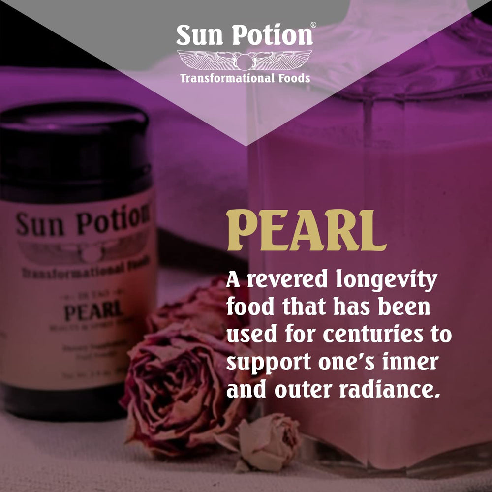 Sun Potion Pearl Powder label closeup reflects brand heritage and sustainable sourcing.