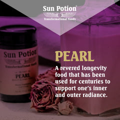 Sun Potion Pearl Powder label closeup reflects brand heritage and sustainable sourcing.