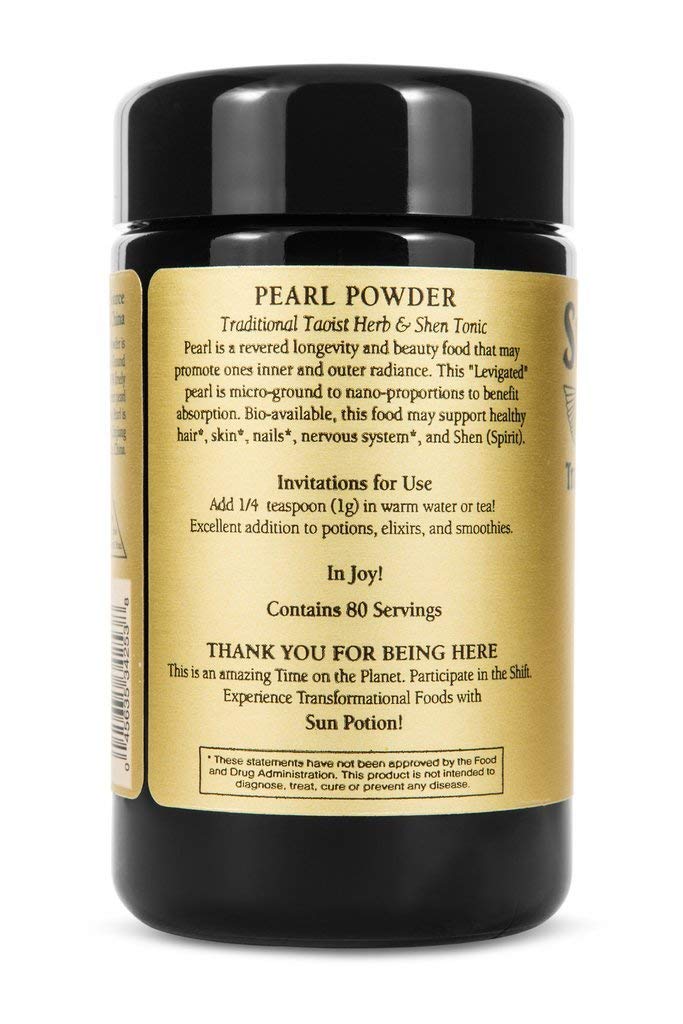 Sun Potion Pearl Powder elixir stir demonstrates blending into drinks for radiance.