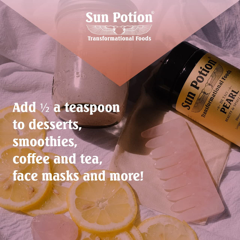 Sun Potion Pearl Powder sustainability shot highlights eco-conscious cultivation for mindful beauty.
