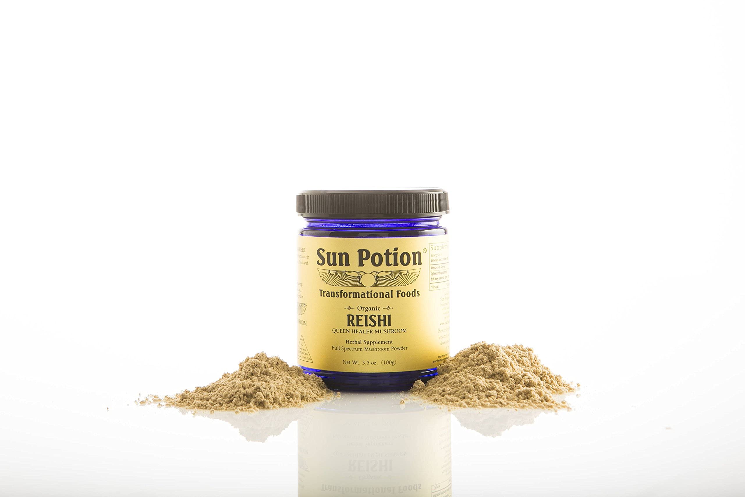 Close-up of powder texture suggests a fine, earthy aroma for tea or blends.
