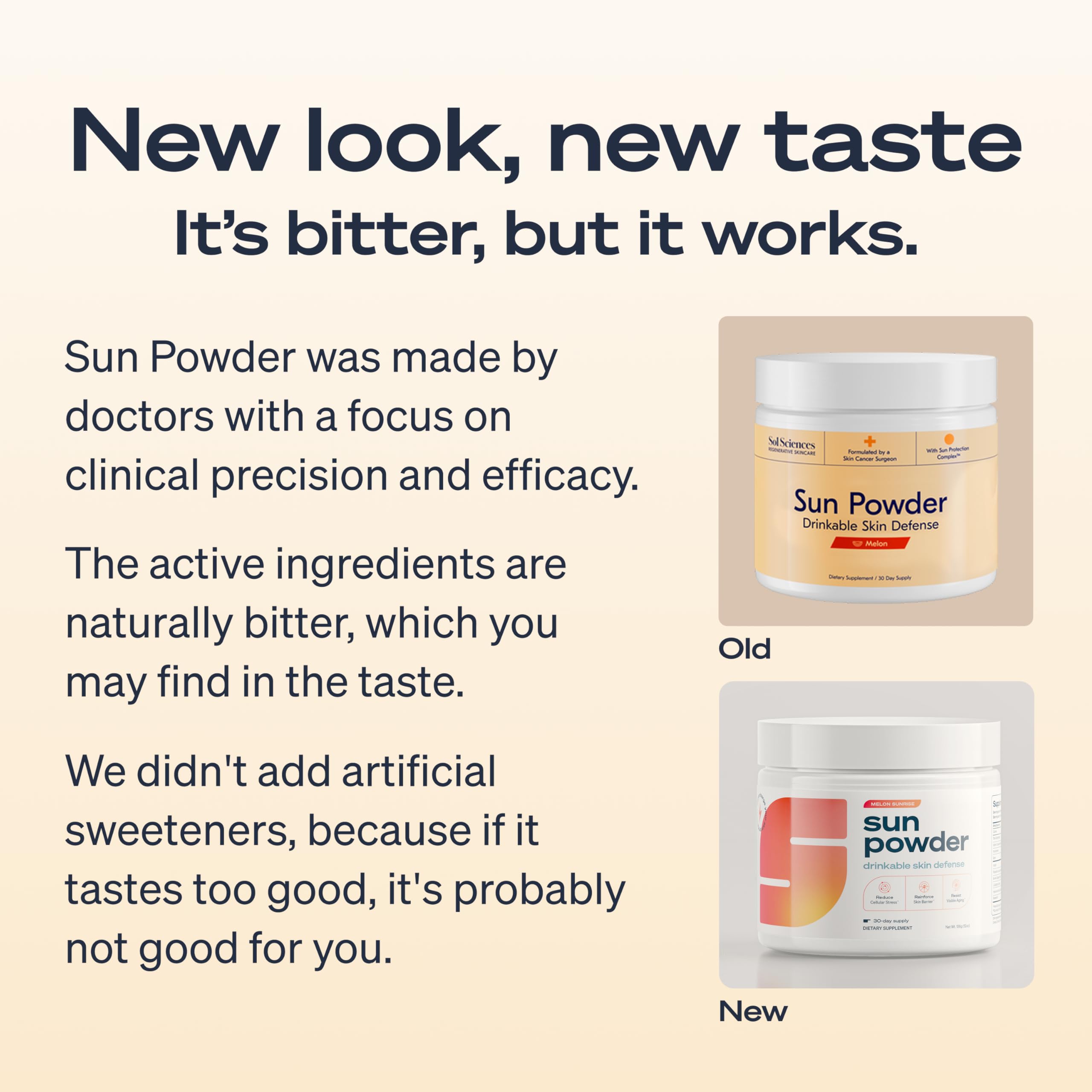 Sun Powder measuring scoop beside product for easy daily dosing and regimen.