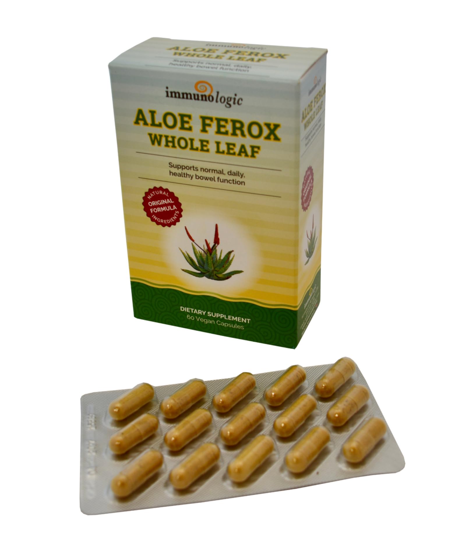 Sun Star Organics Aloe Ferox Whole Leaf capsules in bottle, supporting daily bowel function.