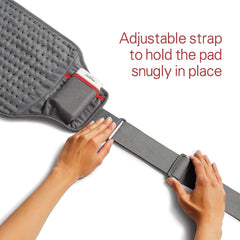 Sunbeam cordless heating pad with adjustable strap for hands-free use