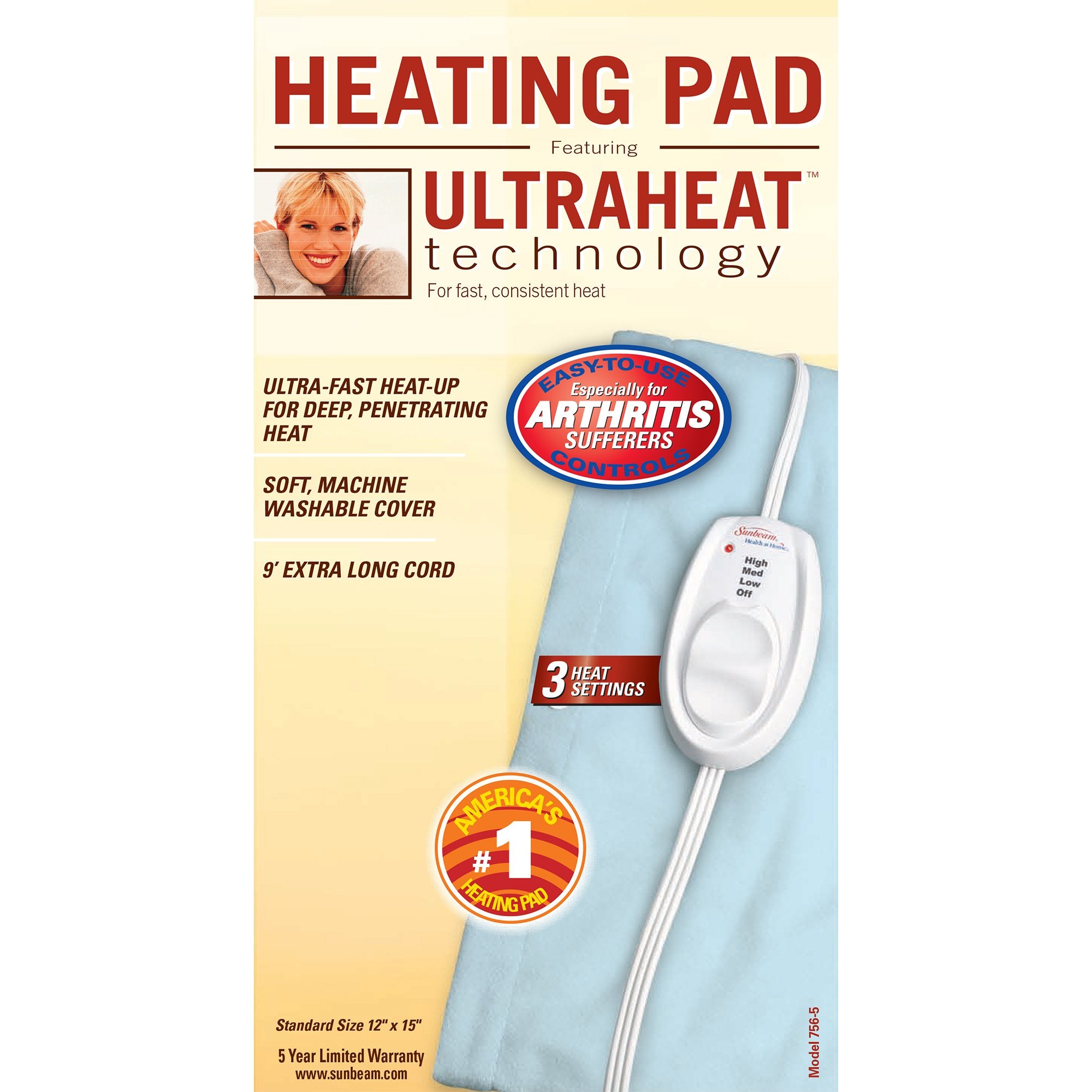 Sunbeam UltraHeat pad offers three heat settings for customizable comfort.