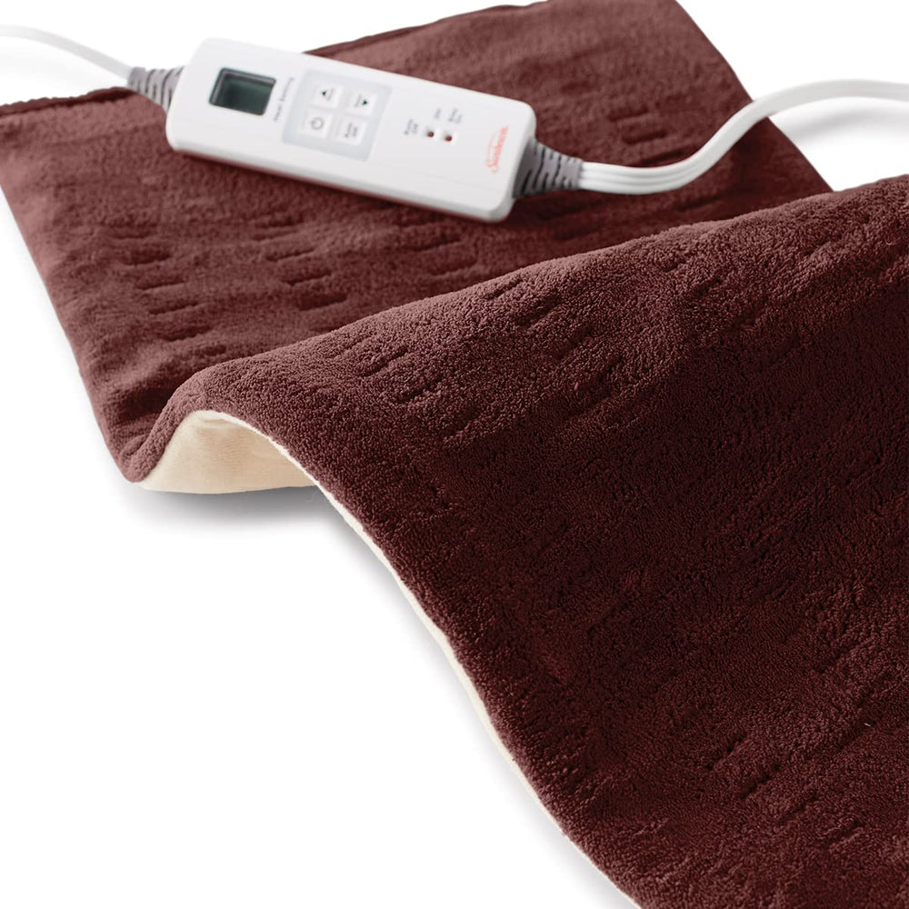 Sunbeam XL heat pad covering back and shoulders for targeted warmth.