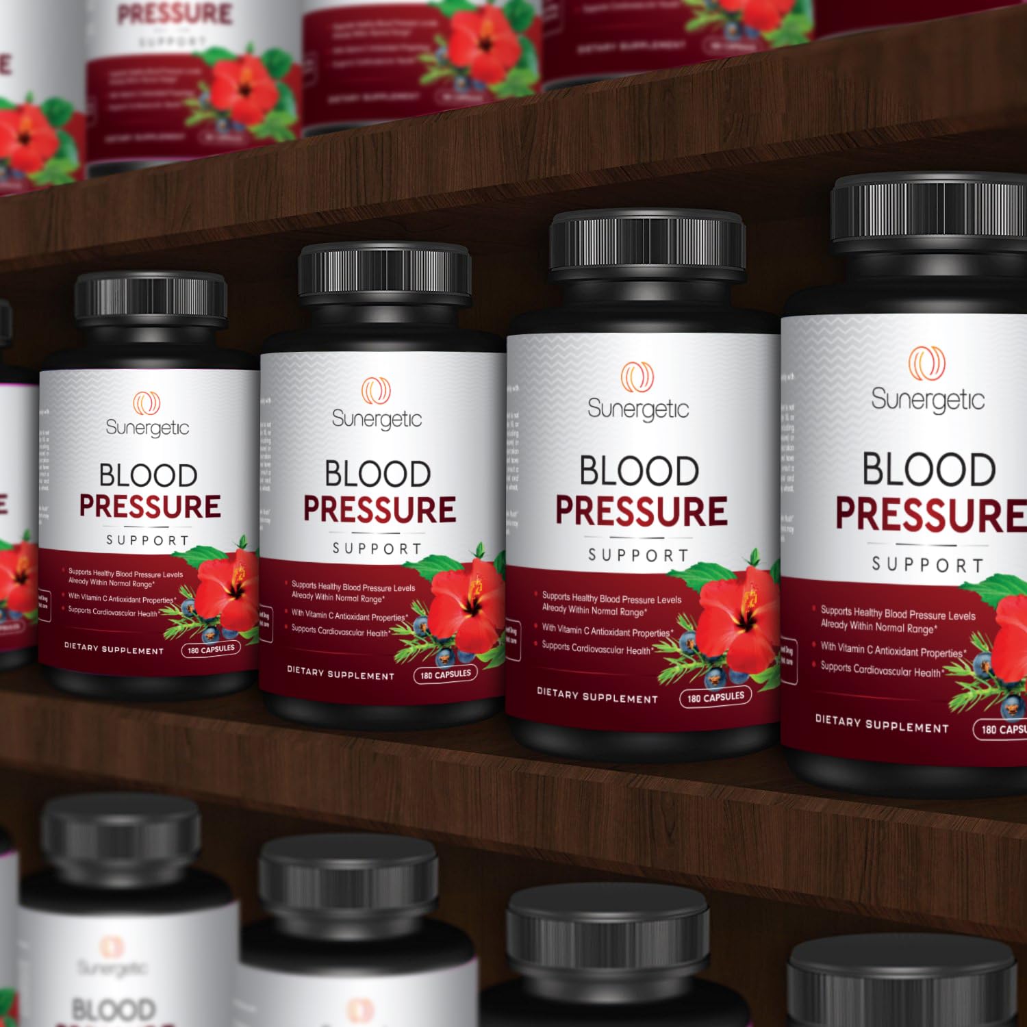 Sunergetic Premium Blood Pressure satisfaction guarantee badge signals product confidence.