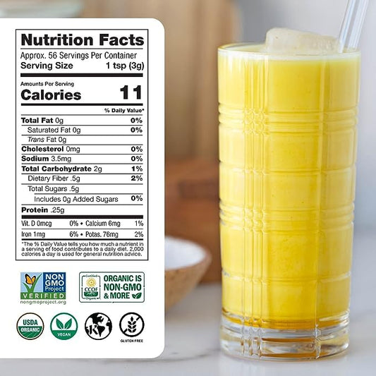 Sunfood Golden Milk Super Blend label close-up showing organic ingredients and certifications