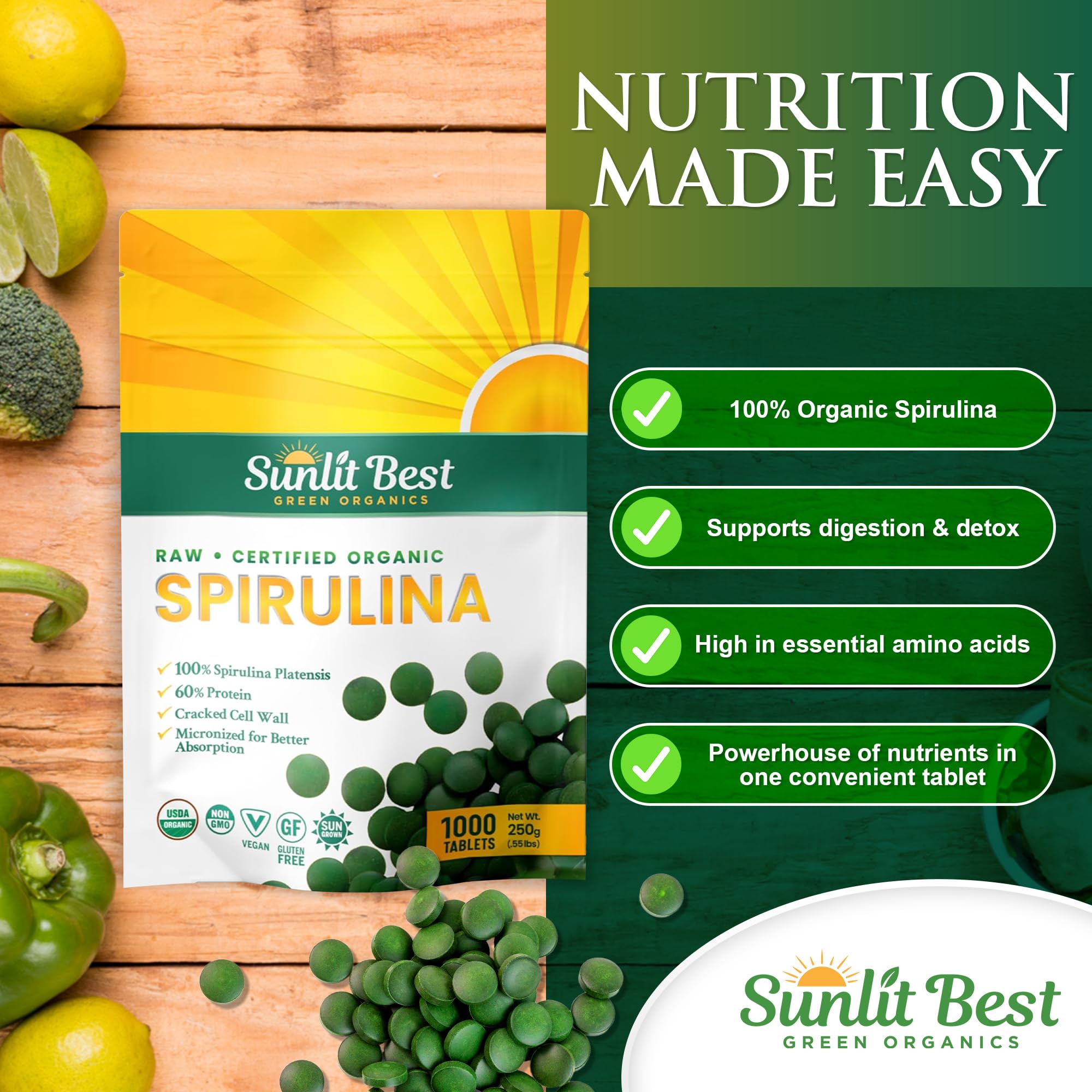 Sunlit Best Green Organics mega pack packaging for long-term spirulina supply