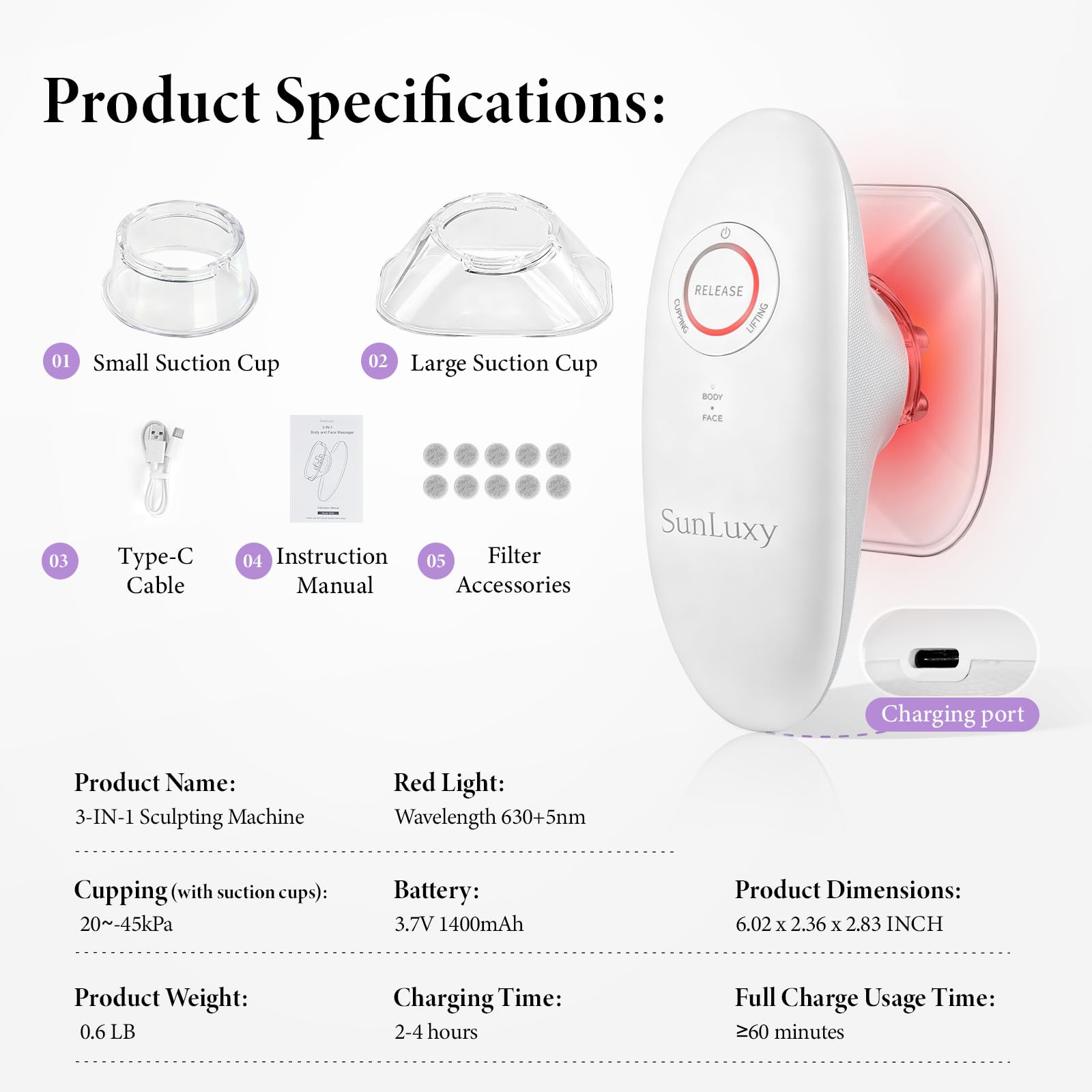 SUNLUXY Type-C port and ergonomic grip for easy charging and use