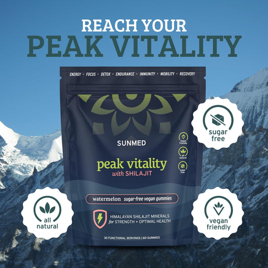 SunMed Peak Vitality gummies closeup highlighting texture and watermelon flavor