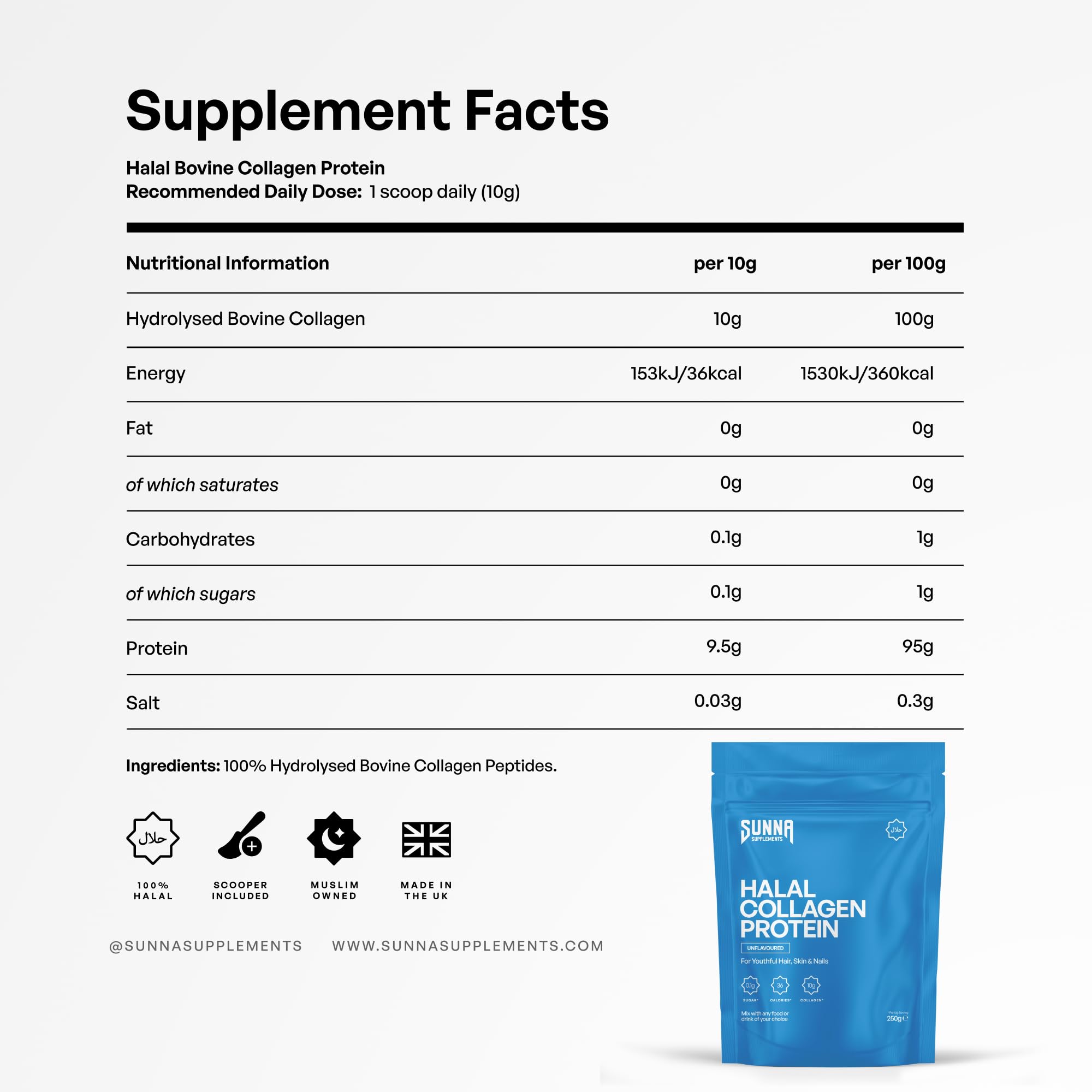 Sunna Supplements dairy-free gluten-free label image signals suitability for restricted diets