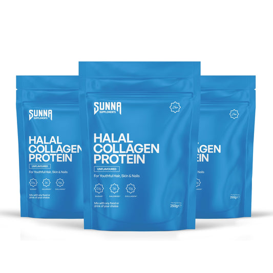 Sunna Supplements grass-fed halal collagen pack3 tub ready for daily collagen intake