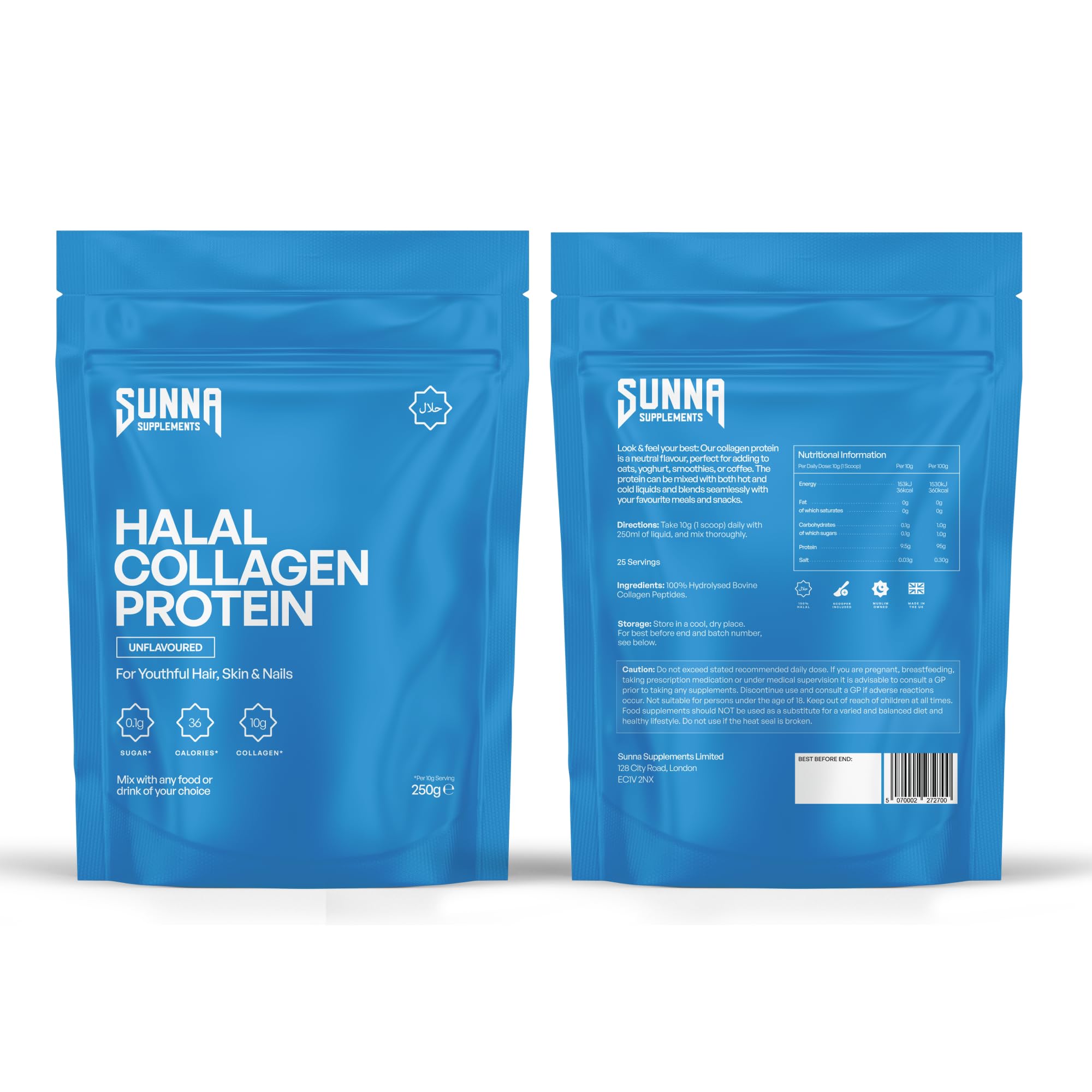 Sunna Supplements unflavored collagen powder mixing image shows versatile beverage use