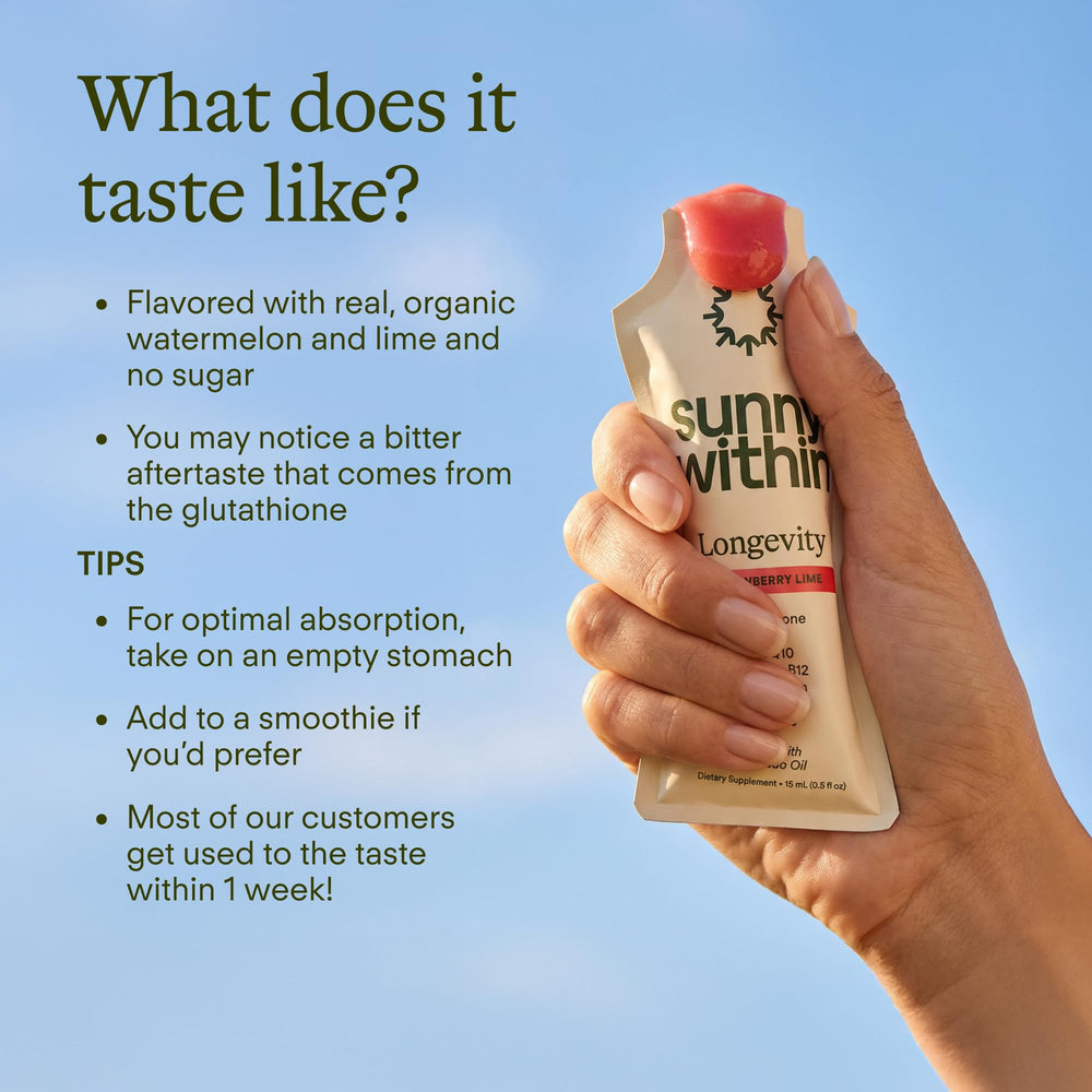 Sunny Within Longevity CoQ10 bottle focuses on cellular energy support.
