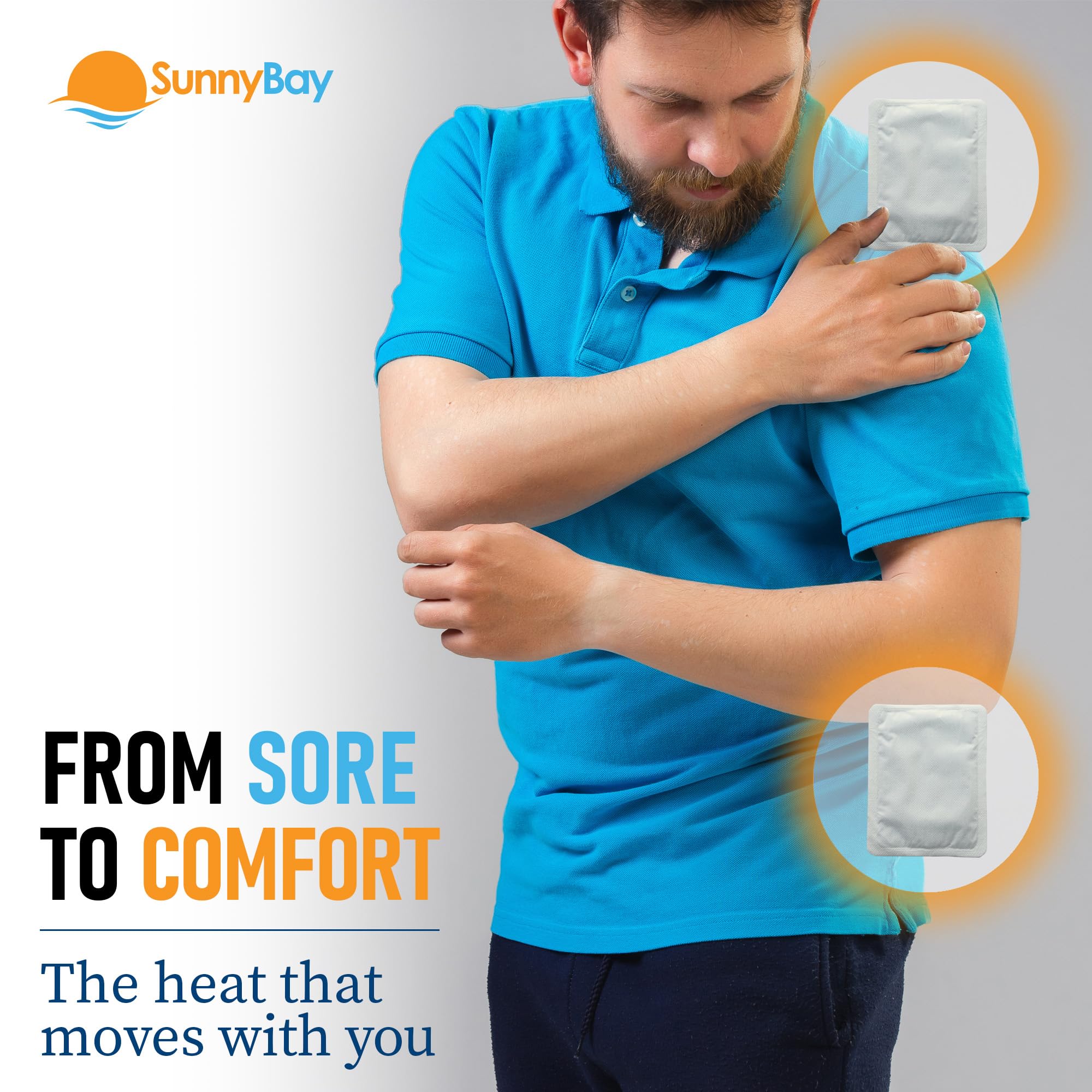 SunnyBay heat patch on knee provides steady heat for joint stiffness