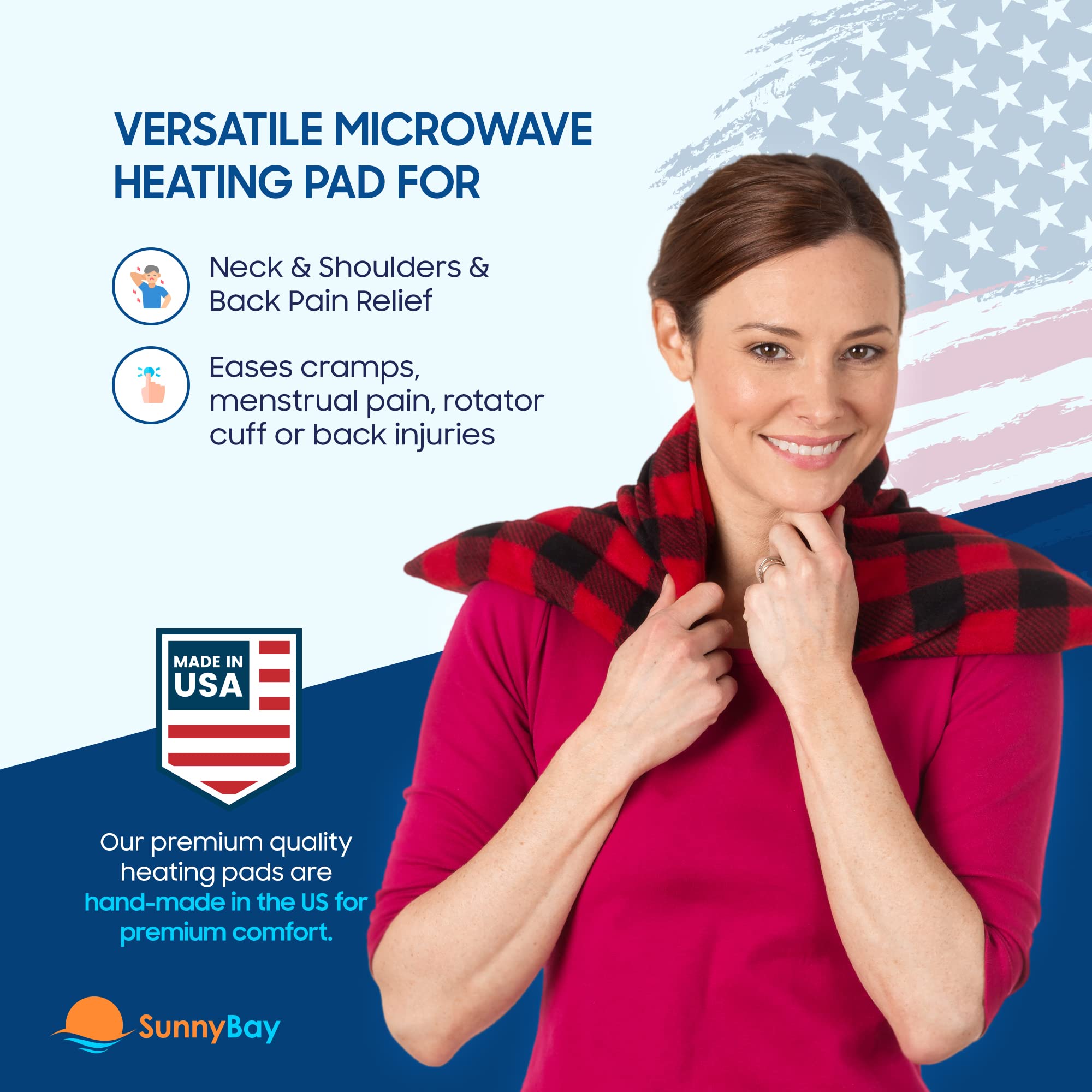 SunnyBay full-coverage rectangle highlights 24x10-inch shape offering steady heat.