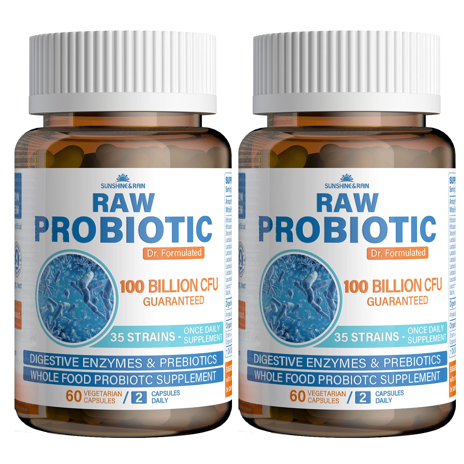 Sunshine & Rain Raw Probiotics bottle front view supports daily digestion