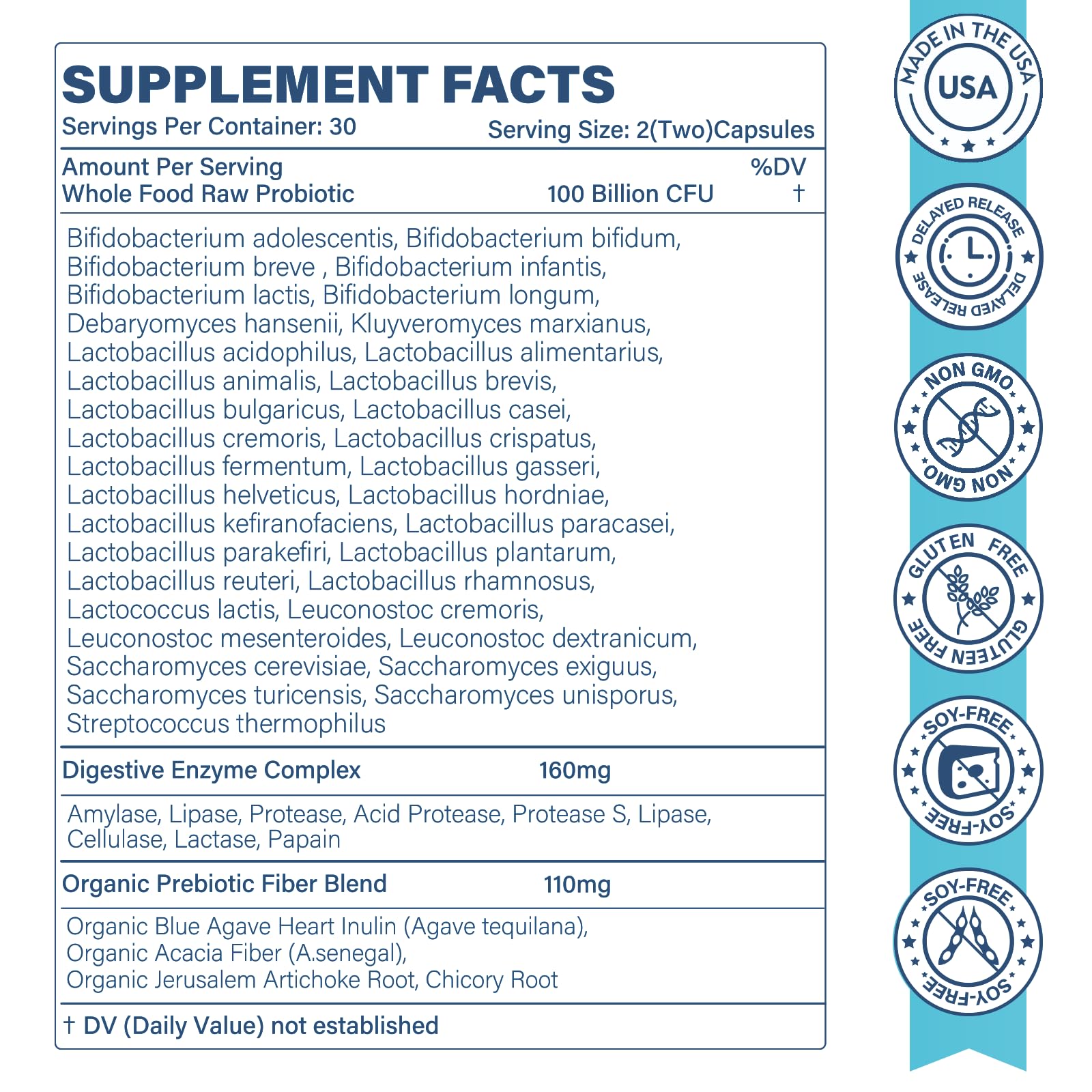 Sunshine & Rain Raw Probiotics label close-up highlights 35 strains for gut balance