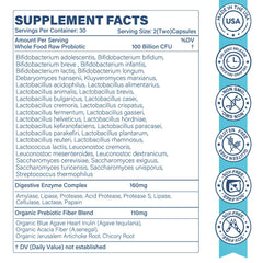 Sunshine & Rain Raw Probiotics label close-up highlights 35 strains for gut balance