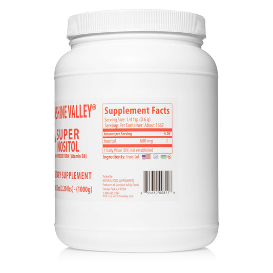 Sunshine Valley Inositol powder pour showing easy mixing into drinks for convenience