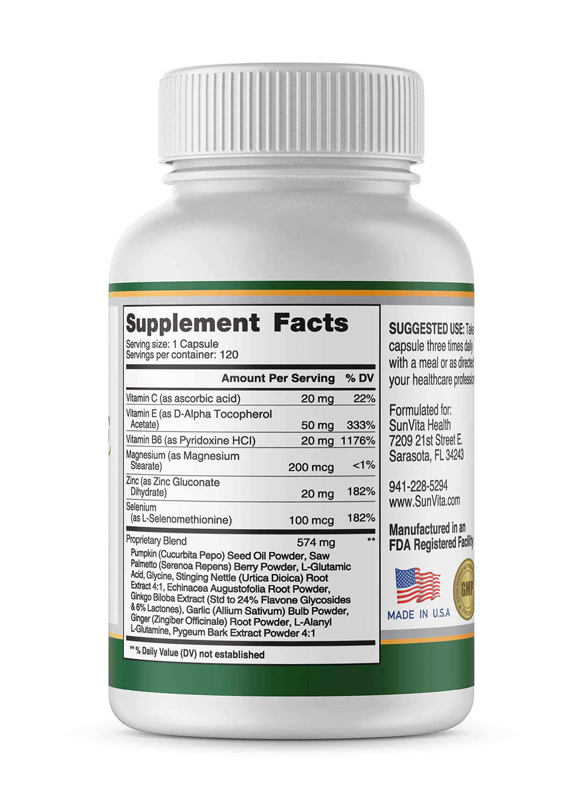 SunVita Health Prostate Formula capsules for daily support with frequency and urgency