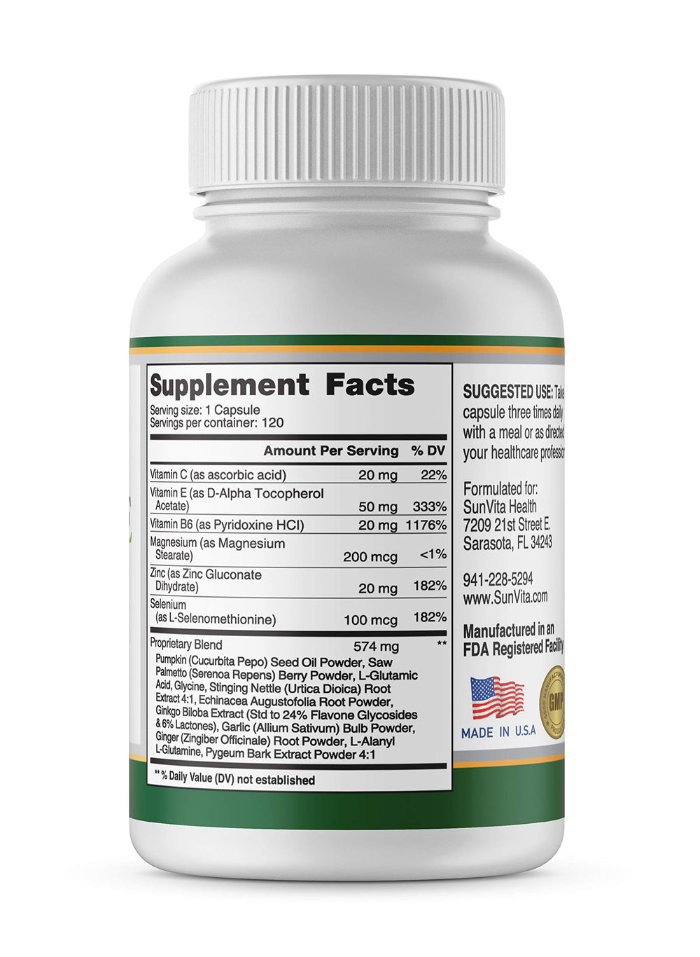 SunVita Health Prostate Formula capsules for daily support with frequency and urgency