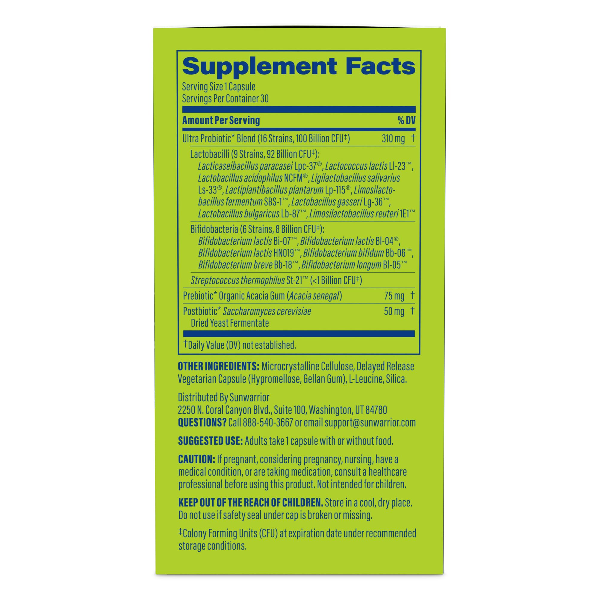 Sunwarrior 16-strain capsules promote resilient digestion and gut immunity.
