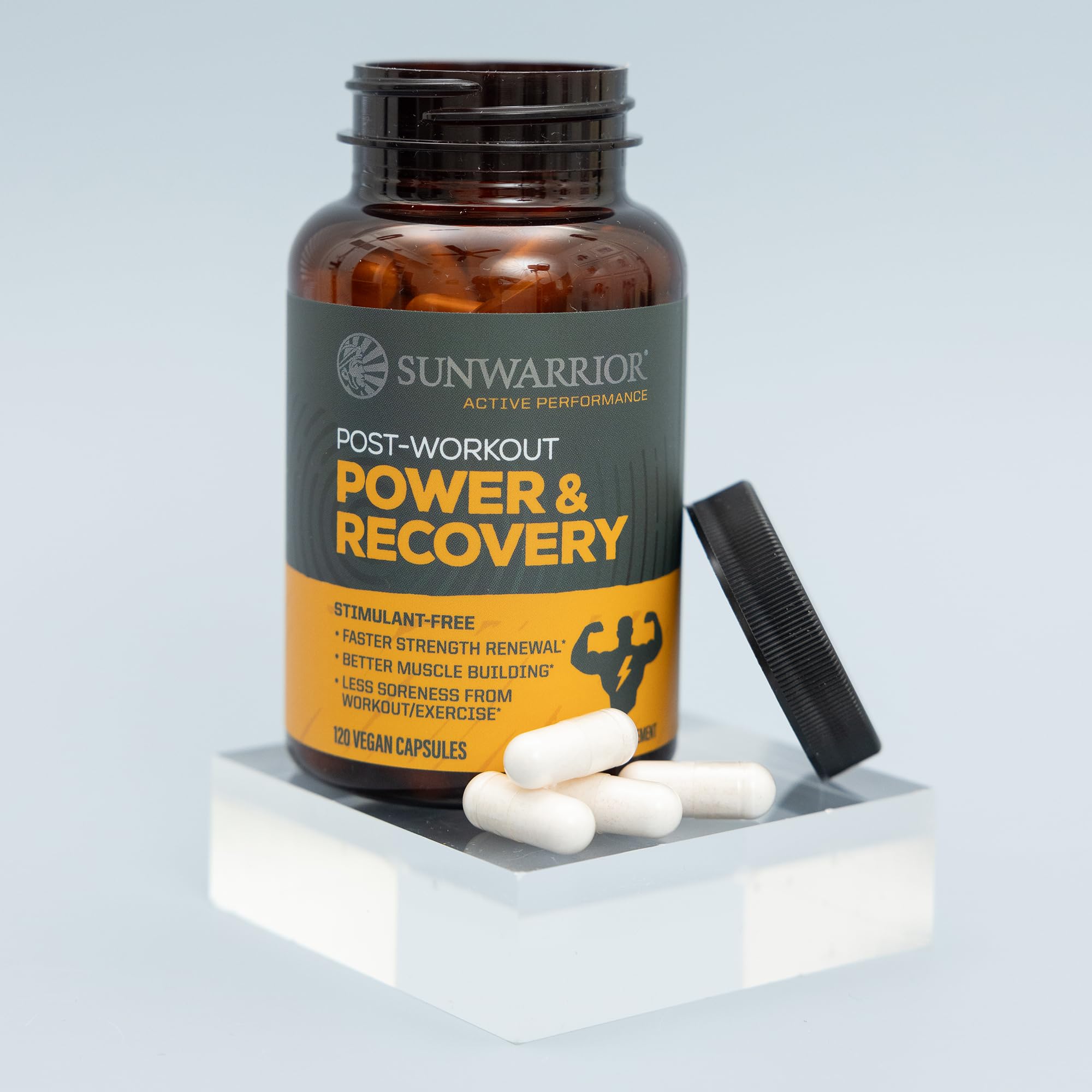 Sunwarrior Active label close-up emphasizes Tart Cherry and Boswellia benefits.