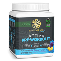 Sunwarrior Active Pre-Workout bottle showcasing vegan energy boost.
